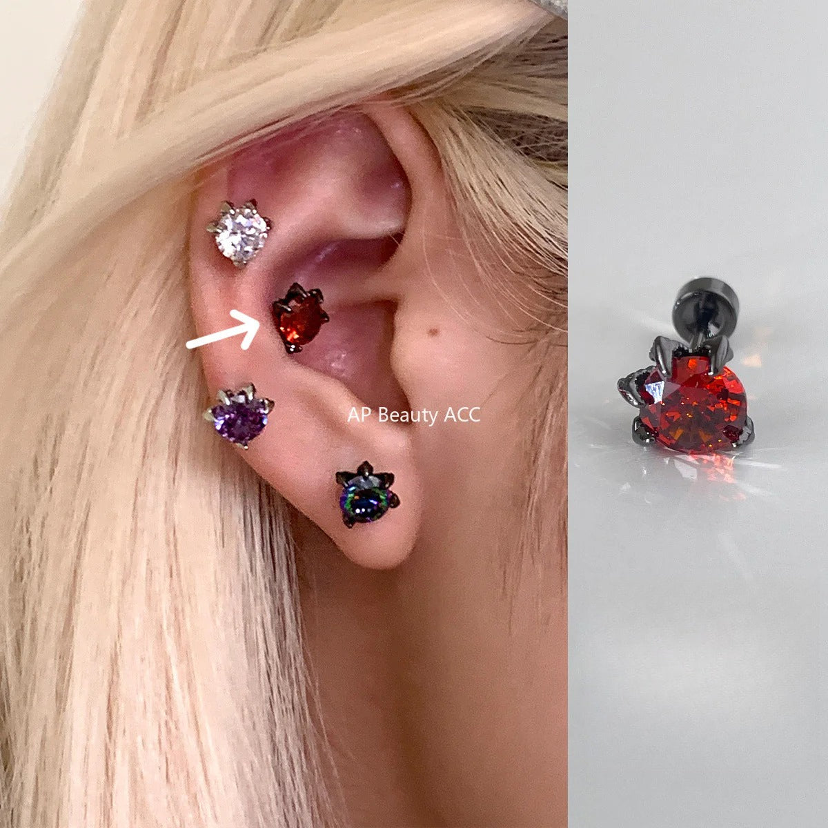 A관 - 티타늄 스틸 단일 큐빅 피어싱 귀걸이 [EH-4199] 25.10-3