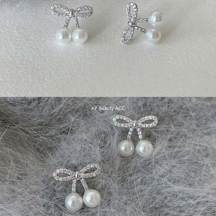 A관 - 큐빅 리본 진주 925 은침 귀걸이 [EH-4279] 25.12-2