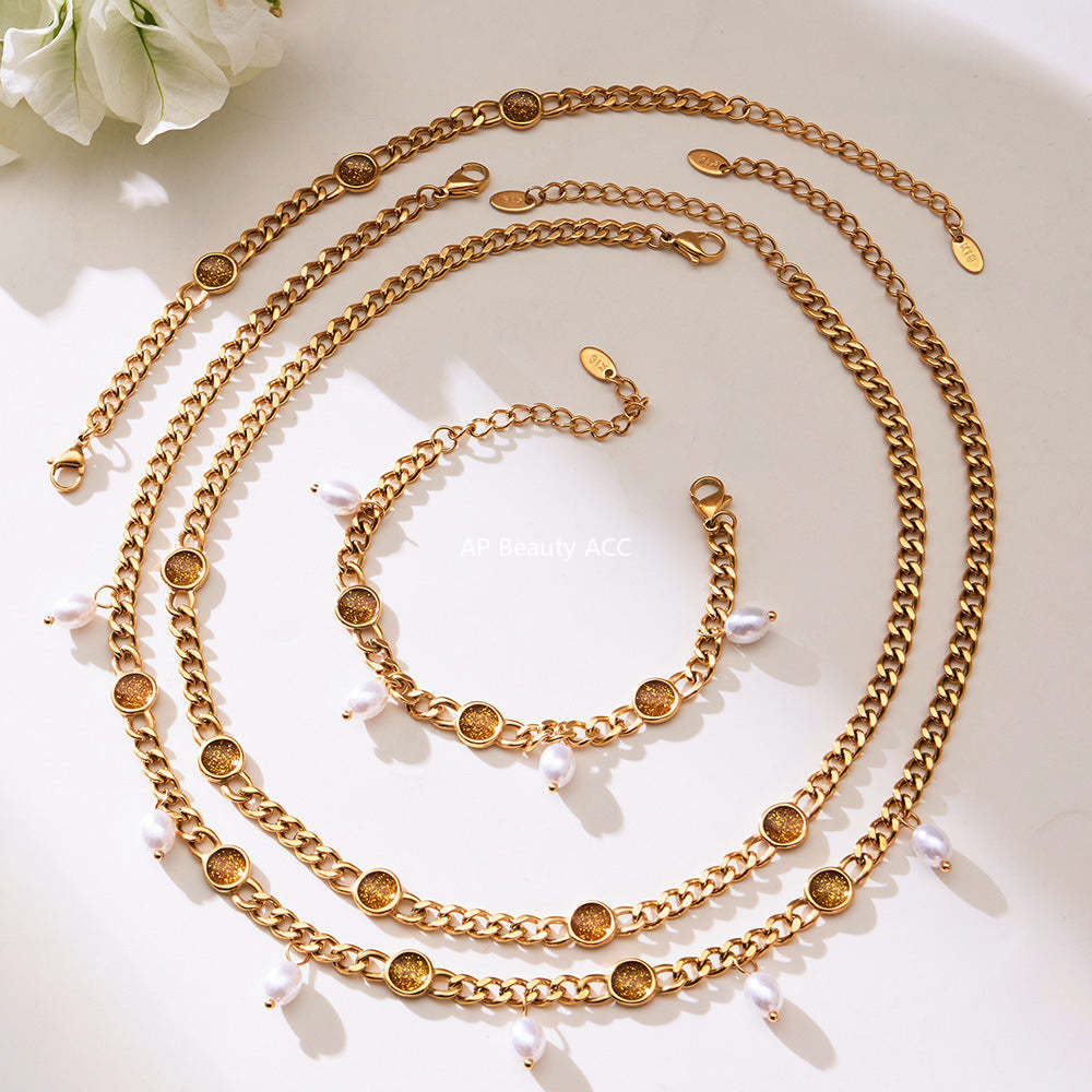 D관 - 스테인리스 스틸 진주 펜던트 18K 도금 목걸이 팔찌 [TXP496] 25.11-4