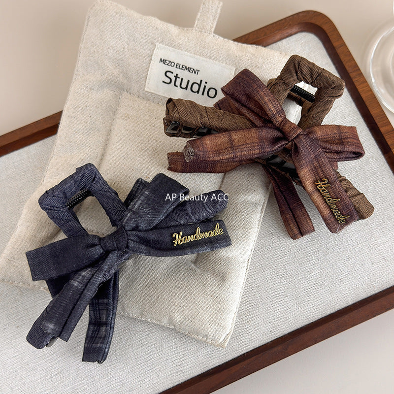 E관 - 체크 패턴 리본 디자인 집게핀 [27659] 25.11-2