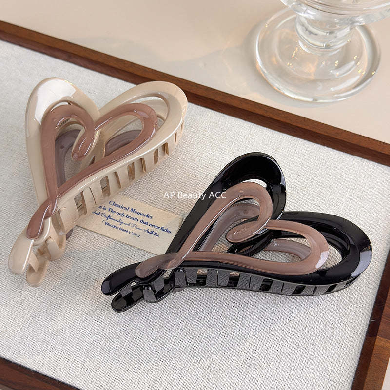 E관 - 브라운 더블 레이어 하트 모양 집게핀 [27753] 25.12-1