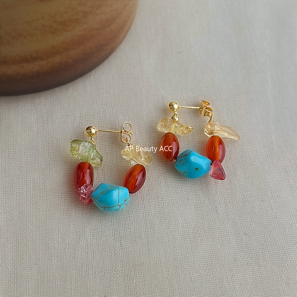 C관 - 천연 홍마노 터키석 스트로베리 쿼츠 핸드메이드 귀걸이 [S17] 25.10-3