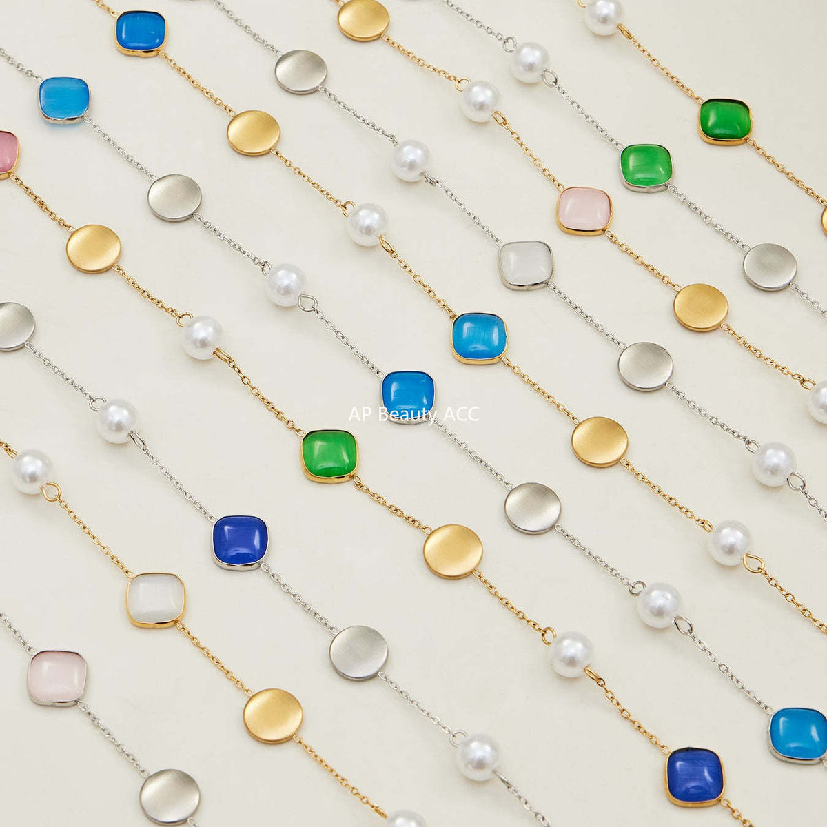 D관 - 묘안석 컬러 비즈 18K 도금 스테인리스 스틸 목걸이 [P822] 25.12-2