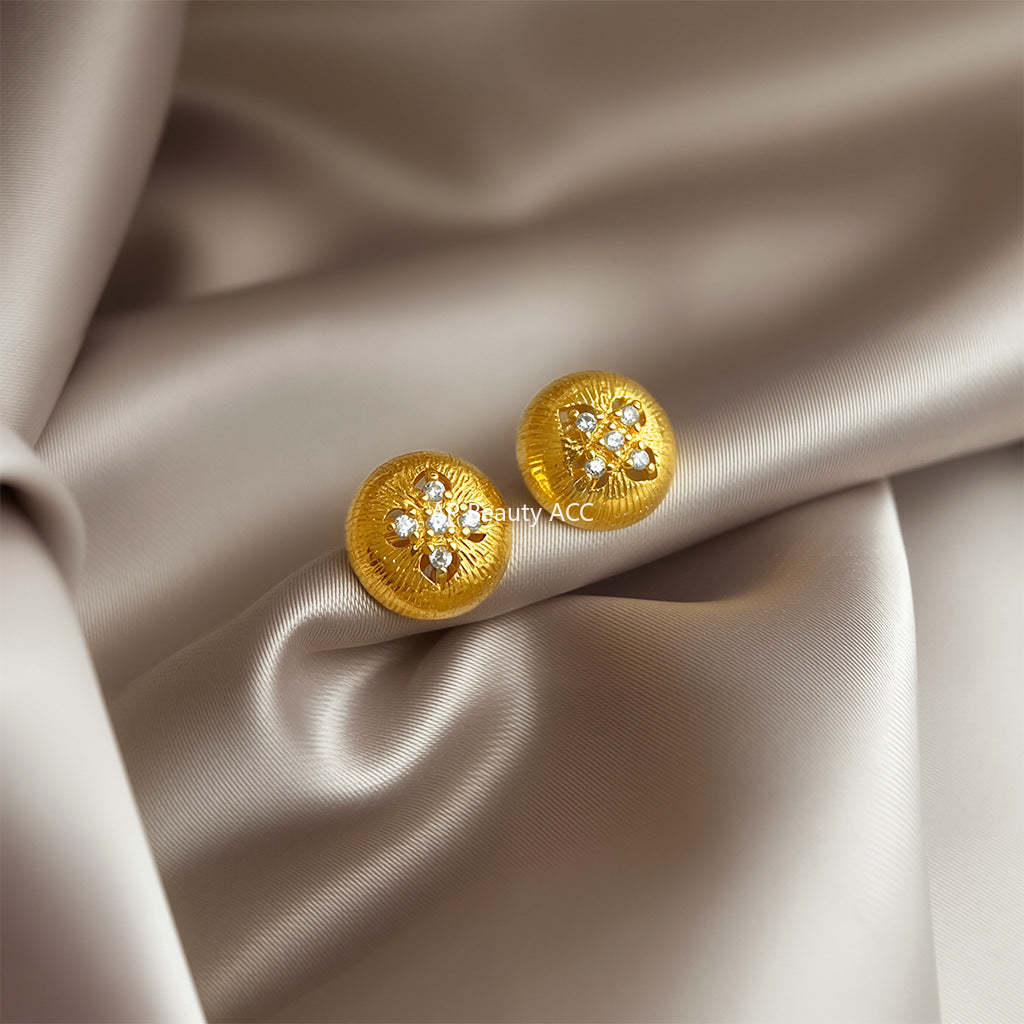 C관 - 클로버 디자인 큐빅 14K 도금 925 은침 귀걸이 [5743] 25.03-3