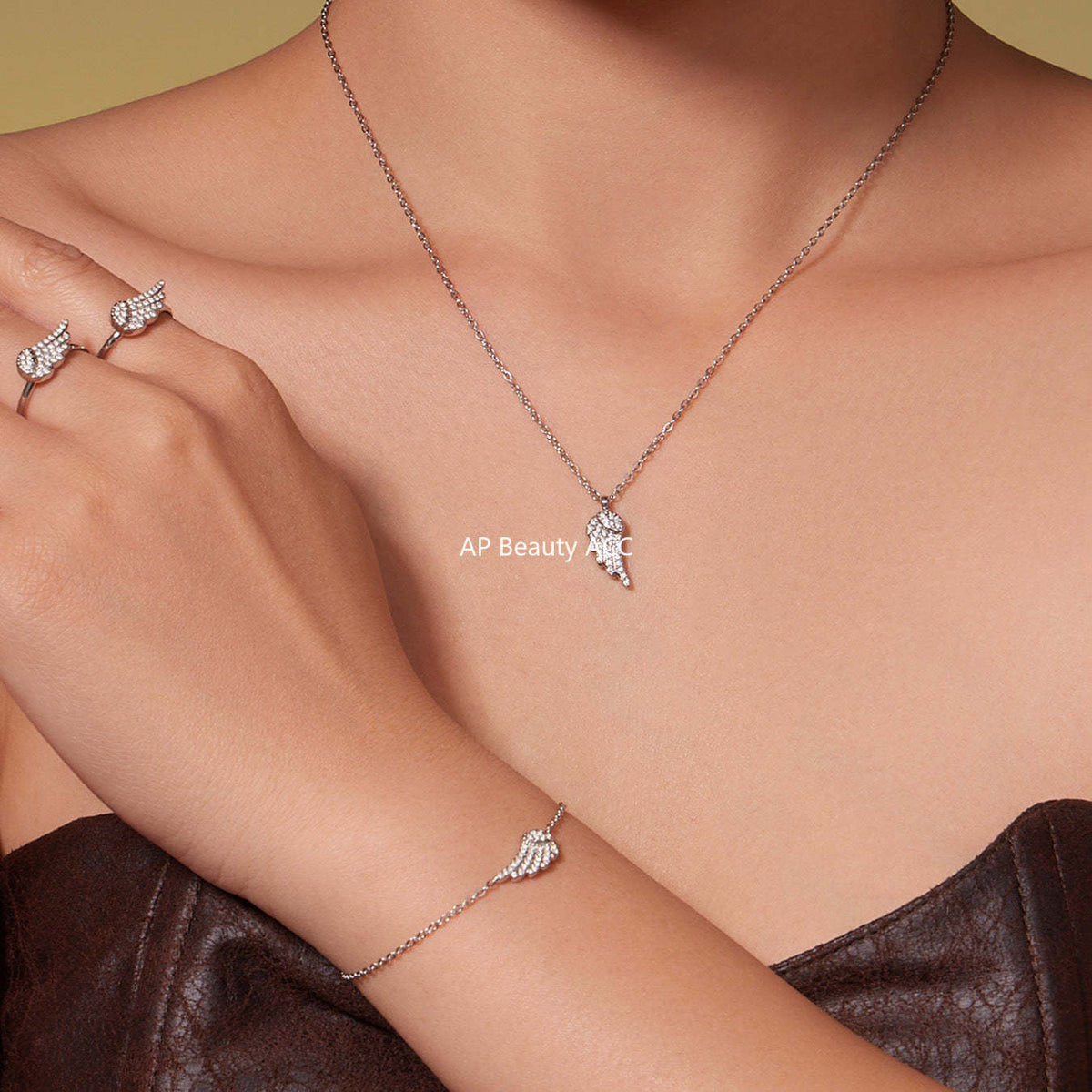 D관 - 스테인리스 스틸 날개 큐빅 18K 도금 팔찌 목걸이 귀걸이 반지 [TXP486] 25.11-4