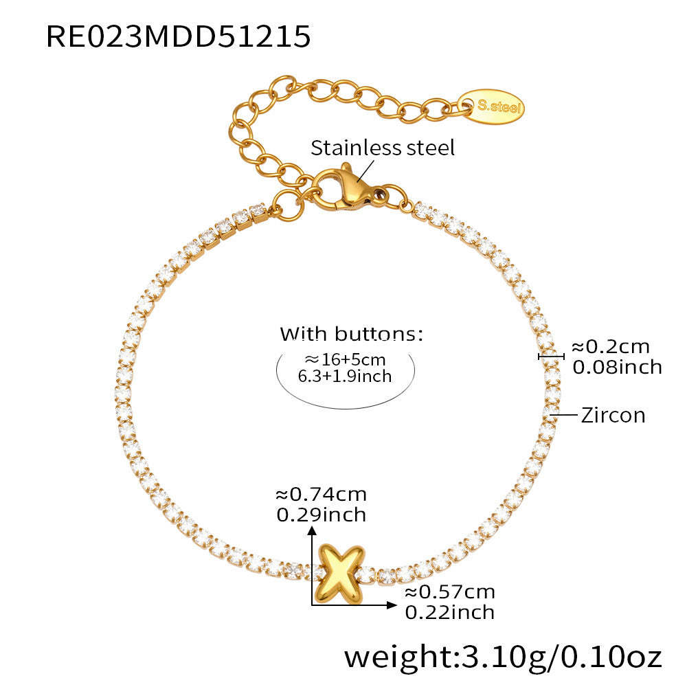 D관 - 스테인리스 스틸 18K 도금 알파벳 큐빅 팔찌 [RE023] 25.12-3