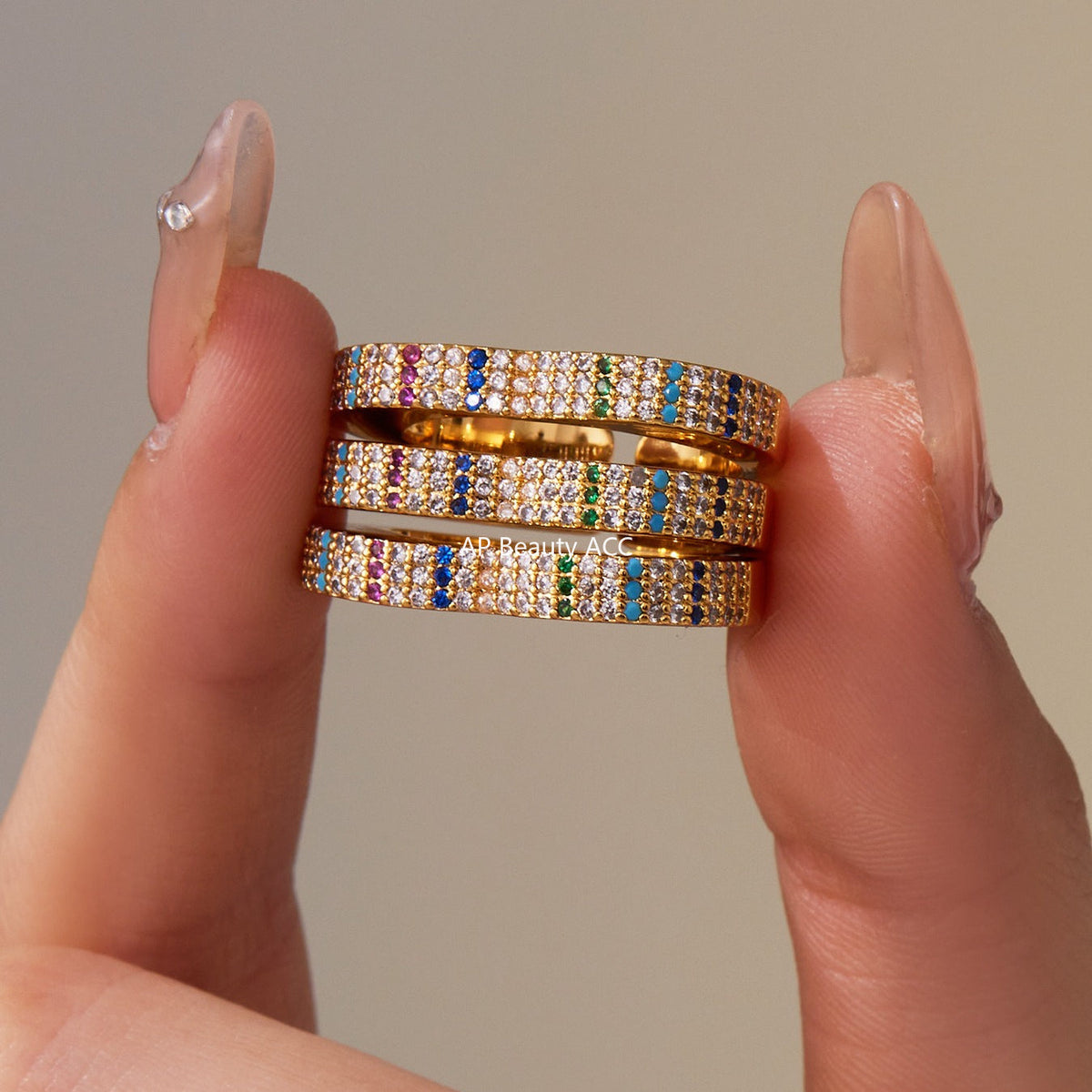 D관 - 18K 골드 도금 스테인리스 스틸 큐빅 하트 모양 반지 [A560-A561] 25.10-1