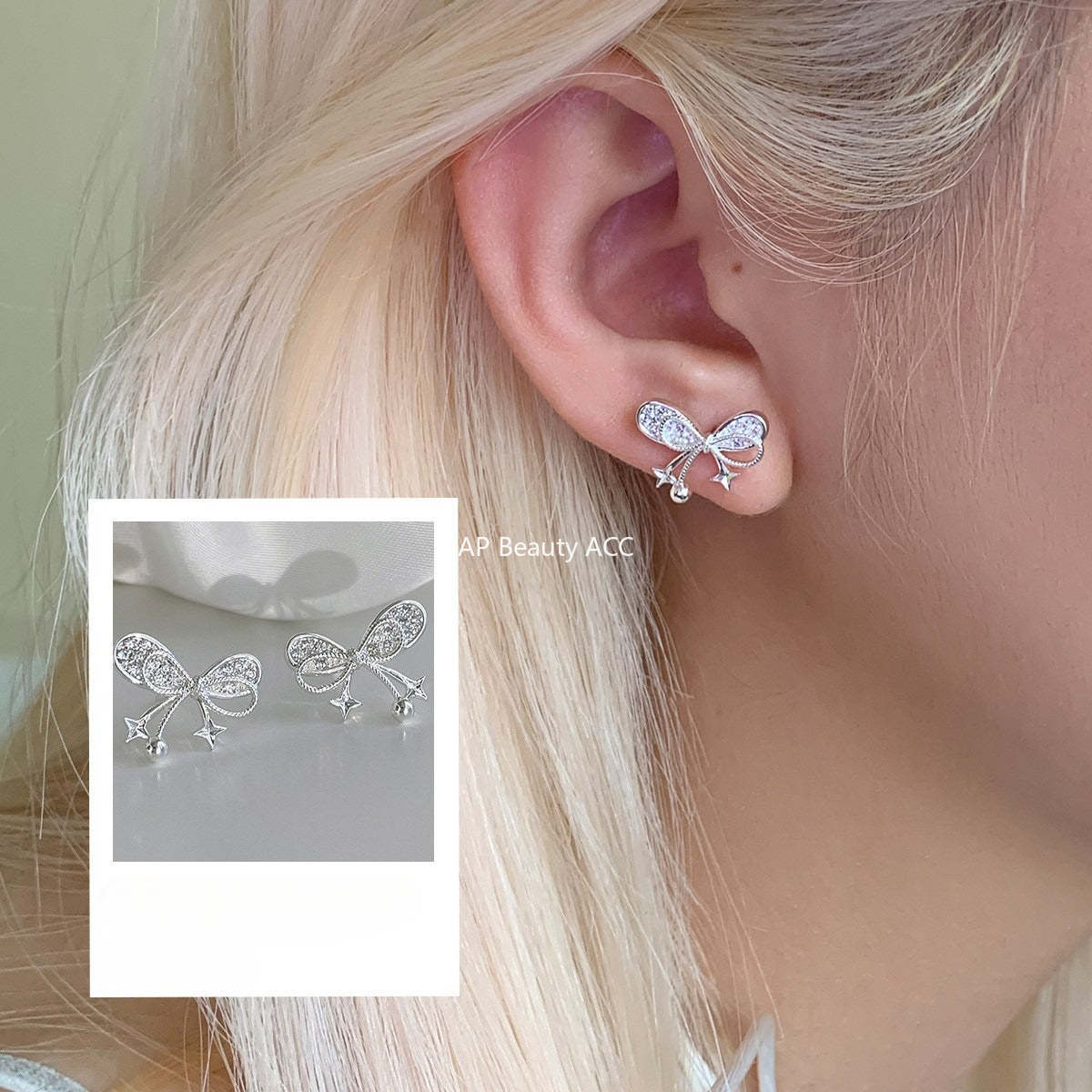 A관 - 925 은침 리본 별 큐빅 귀걸이 [EH-4329] 25.12-1