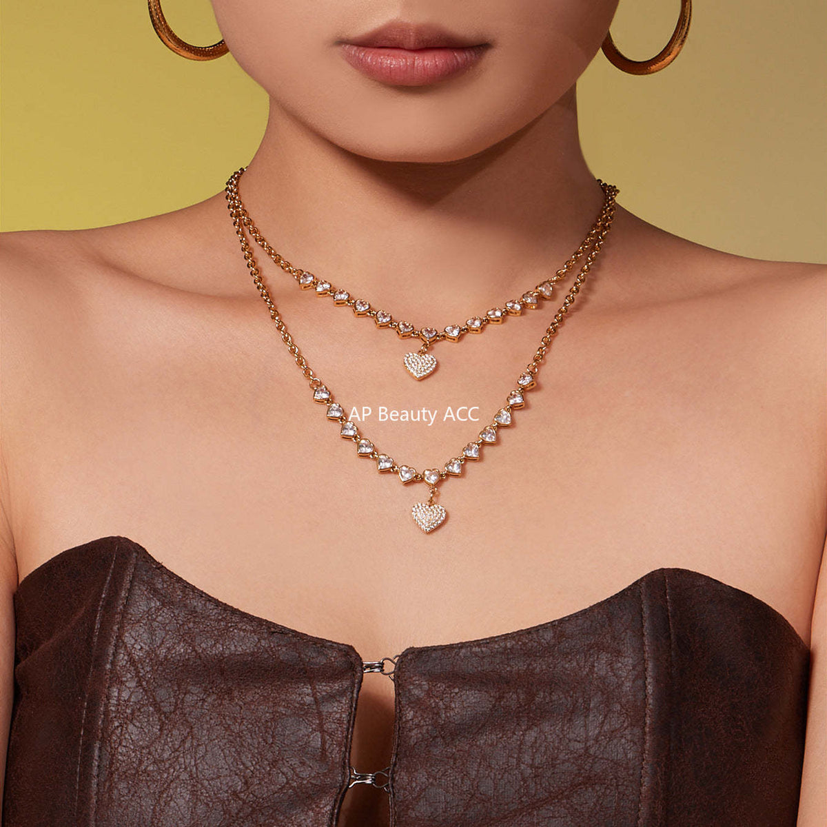 D관 - 스테인리스 스틸 하트 풀큐빅 18K 도금 목걸이 [P970] 25.11-4