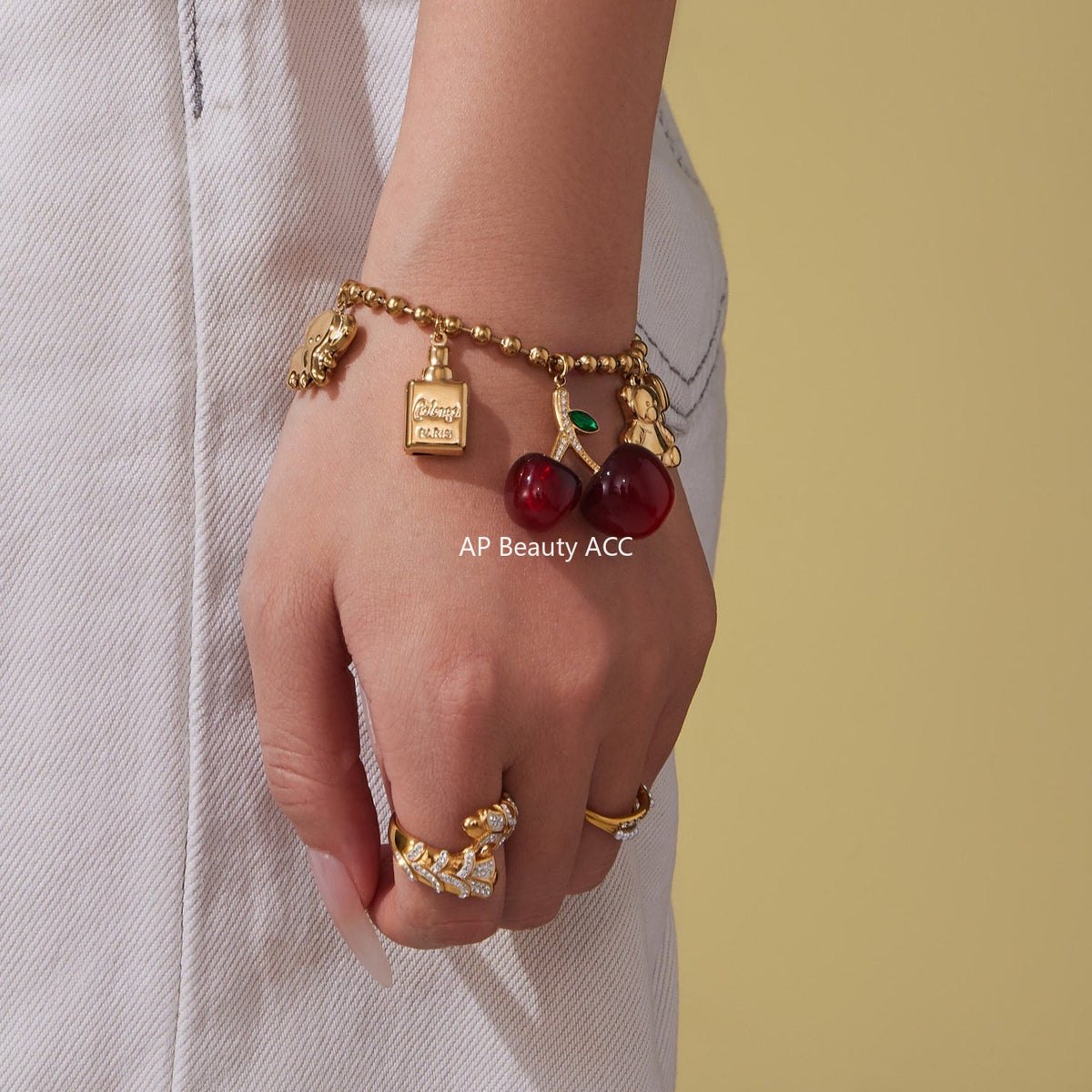 D관 - 18K 골드 도금 스테인리스 스틸 체리 펜던트 목걸이 팔찌 귀걸이 [TXP420] 25.10-1