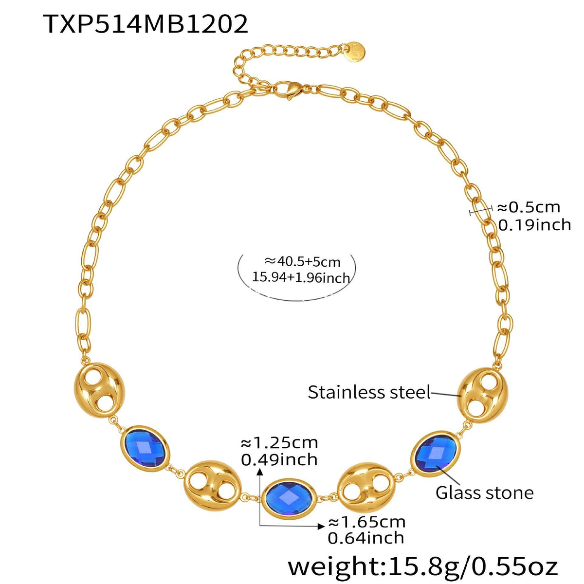 D관 - 돼지코 글라스 스톤 18K 도금 스테인리스 스틸 목걸이 팔찌 [TXP514] 25.12-2