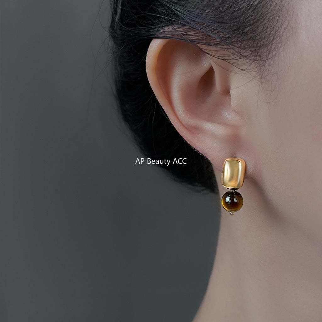 C관 - 925 은침 14K 도금 호안석 핸드메이드 귀걸이 [6947] 25.10-4