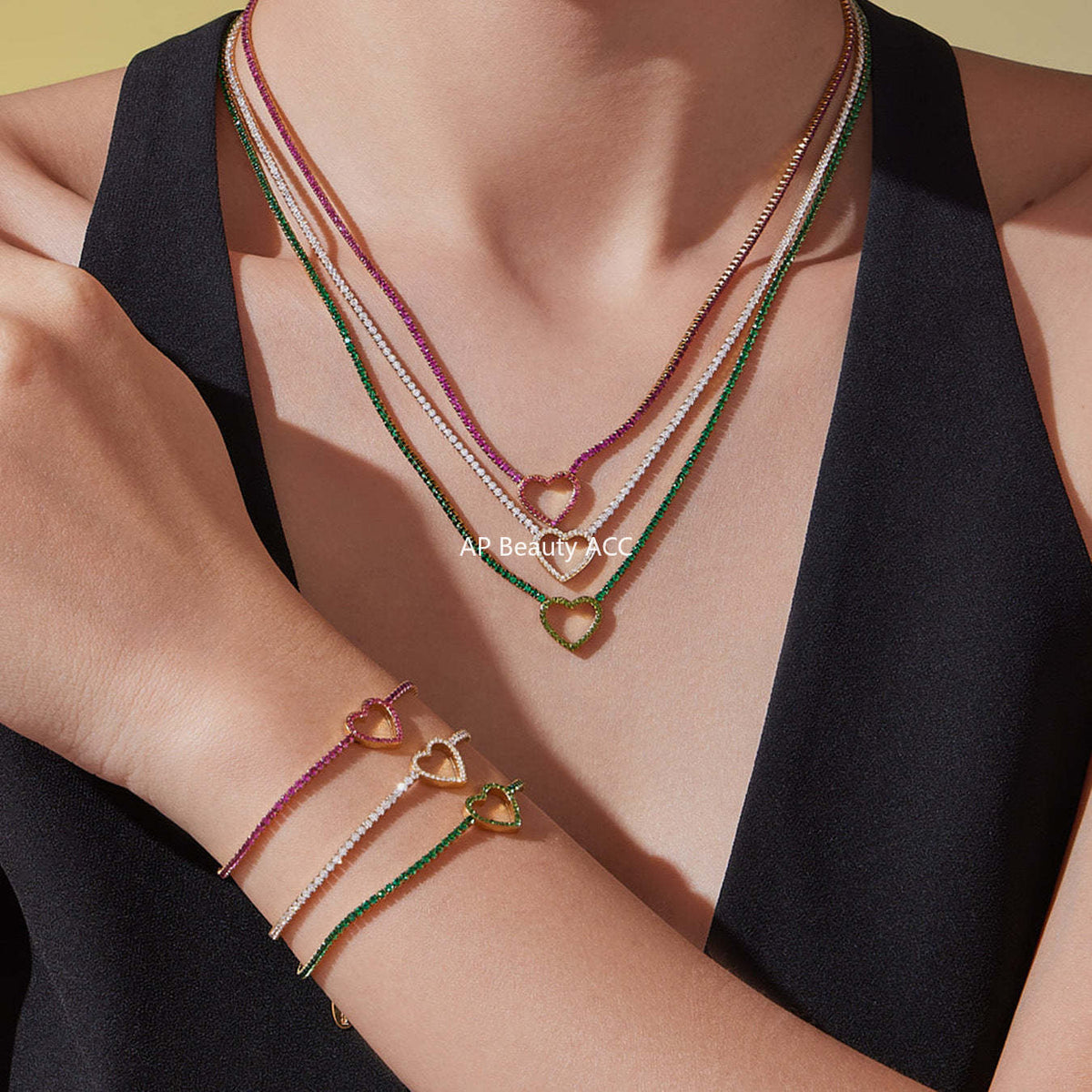 D관 - 스테인리스 스틸 풀큐빅 하트 체인 귀걸이 목걸이 팔찌 [TXP455] 25.10-4