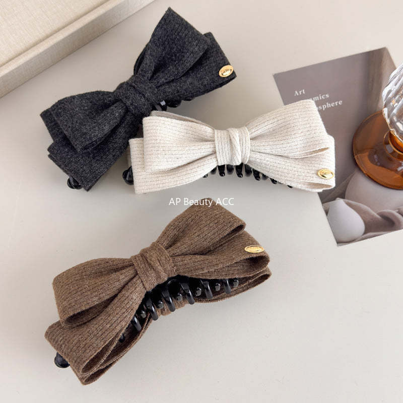 E관 - 모직 니트 소재 양면 리본 디자인 집게핀 [27708] 25.11-3