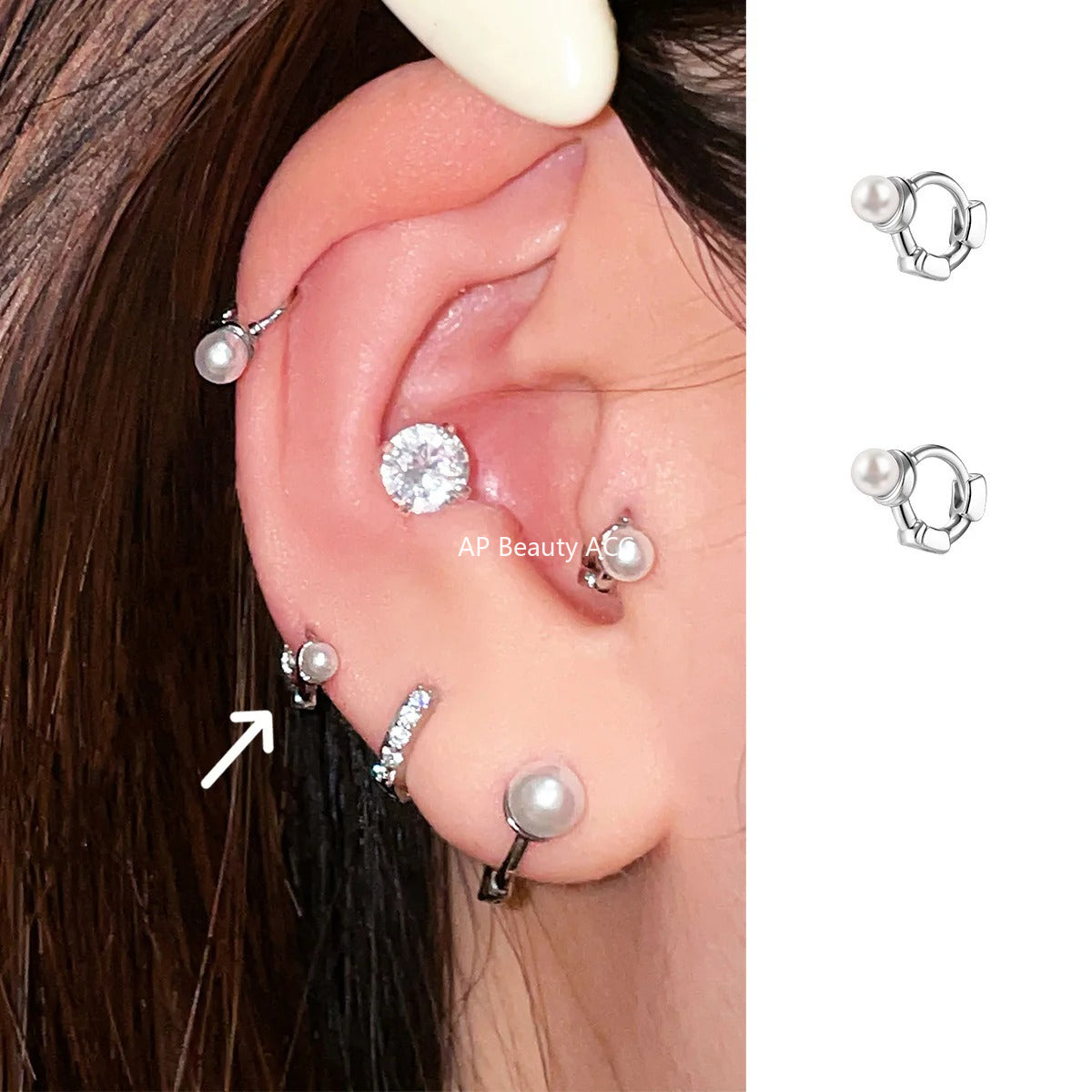 A관 - 미니 진주 티타늄 스틸 링 귀걸이 [EH-4088] 25.09-4