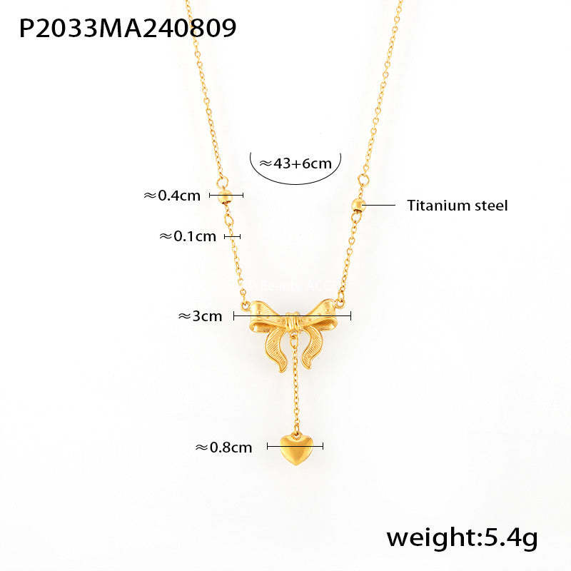 D관 - chic 하트 태슬 리본 초커 티타늄 스틸 18K 도금 목걸이 [P2033] 24.08-3