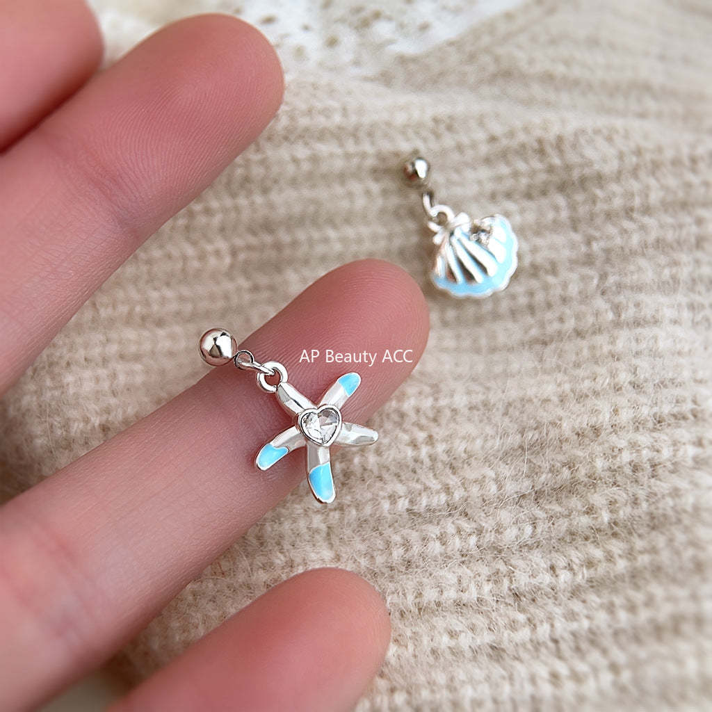 C관 - 언밸런스 조개 불가사리 미니 디자인 은침 귀걸이 [5669-5670] 25.03-1