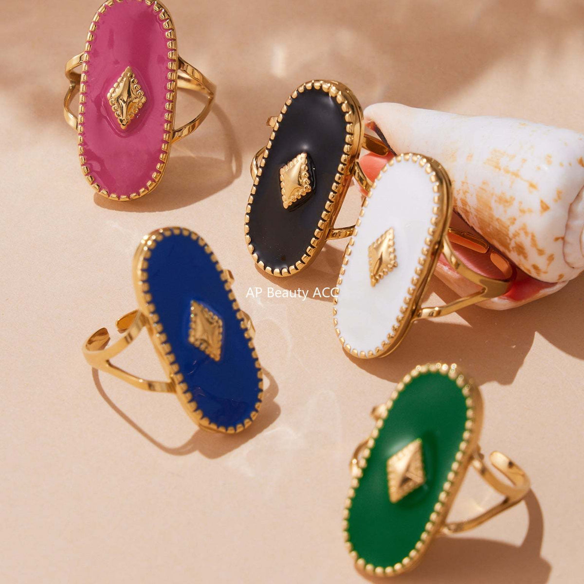 D관 - 스테인리스 스틸 컬러 에나멜 타원형 투 레이어 18K 도금 반지 [A719] 25.09-4