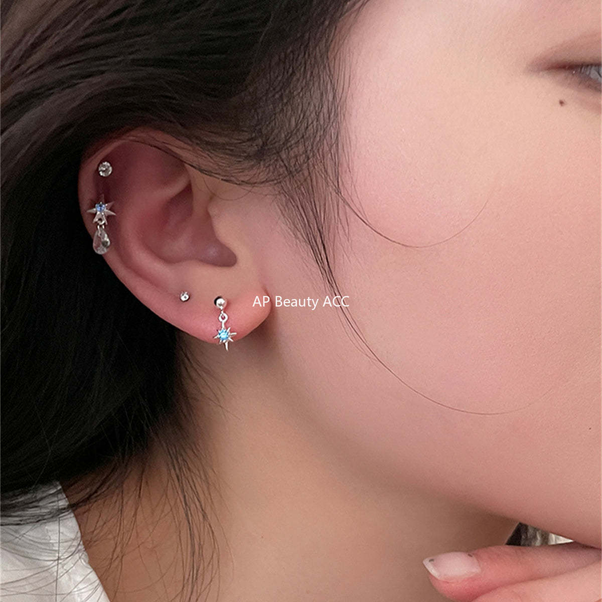 A관 - 925 은침 블루 팔각별 드롭형 귀걸이 [EH-3731] 25.06-4