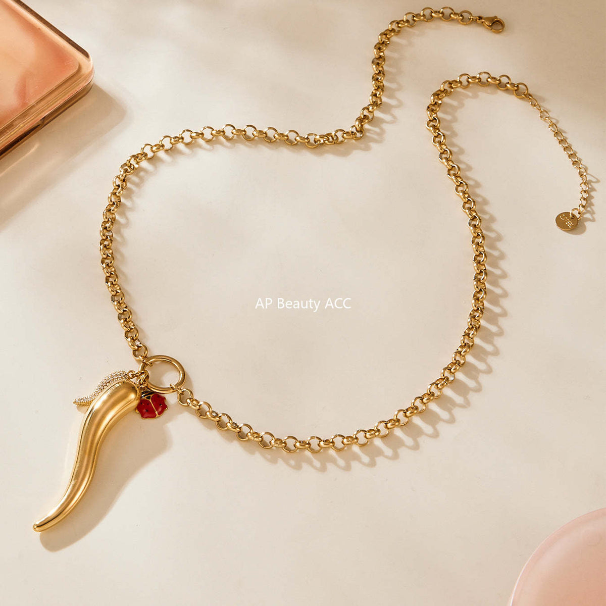 D관 - 고추 모양 펜던트 큐빅 18K 도금 스테인리스 목걸이 [P1094] 25.11-3