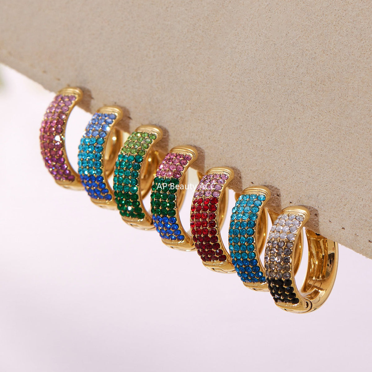 D관 - 스테인리스 컬러 믹스 큐빅 18K 도금 후프 링 귀걸이 [F931] 25.11-2