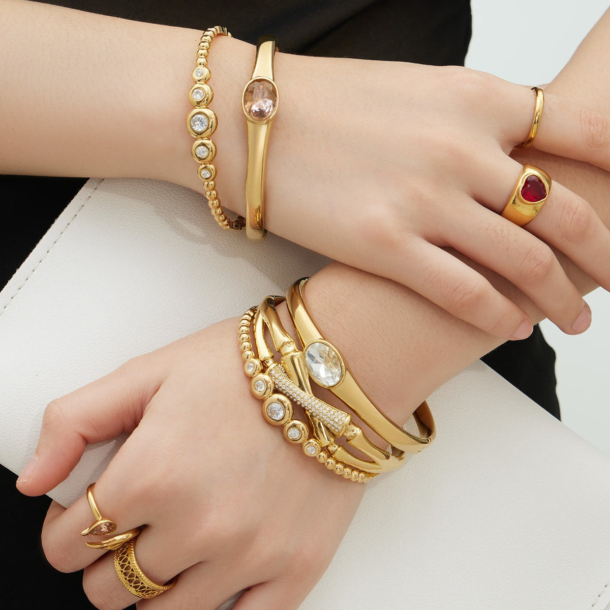 D관 - 스테인리스 스틸 18K 도금 큐빅 버클 팔찌 [Z525-Z527] 25.12-3