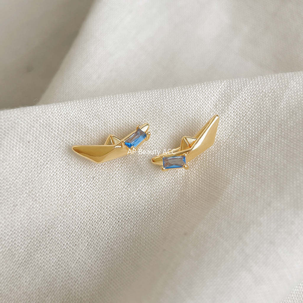 C관 - 보트 아쿠아마린 큐빅 925 은침 귀걸이 [7159] 25.11-4