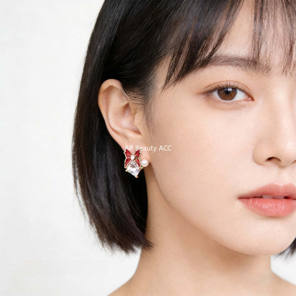 C관 - 큐빅 나비 진주 925 은침 귀걸이 [7215] 25.12-2