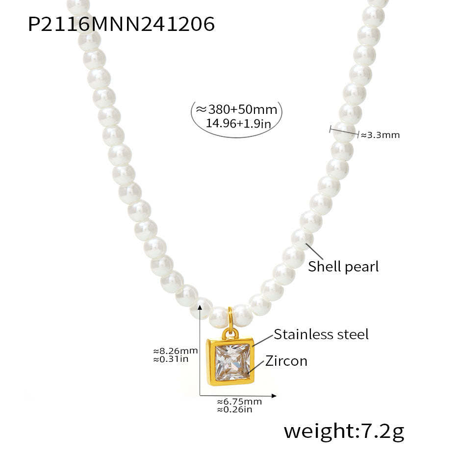 D관 - 진주 기하학 큐빅 펜던트 목걸이 [P2116] 24.12-2