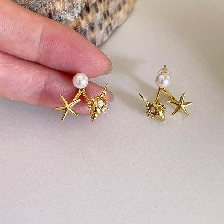 A관 - 진주 조개 불가사리 디자인 925 은침 귀걸이 [EH-3098.eb-SJ] 25.12-1