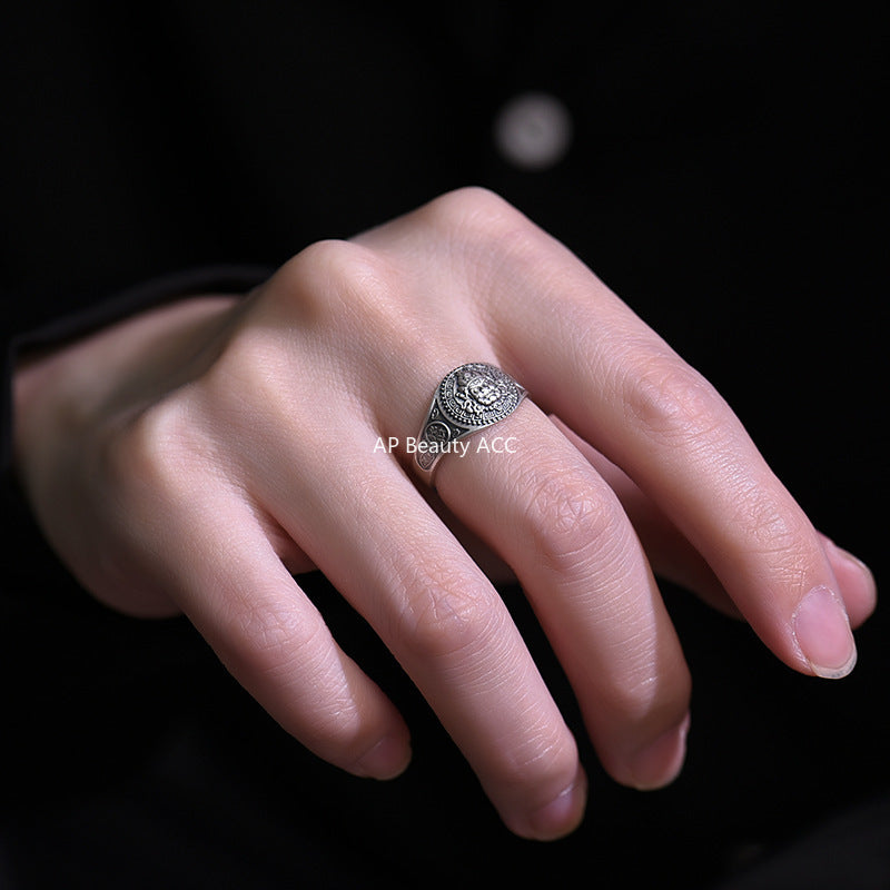 G관 - 빈티지 행운 길운 문양 디자인 남성용 반지 [J2557] 25.10-3