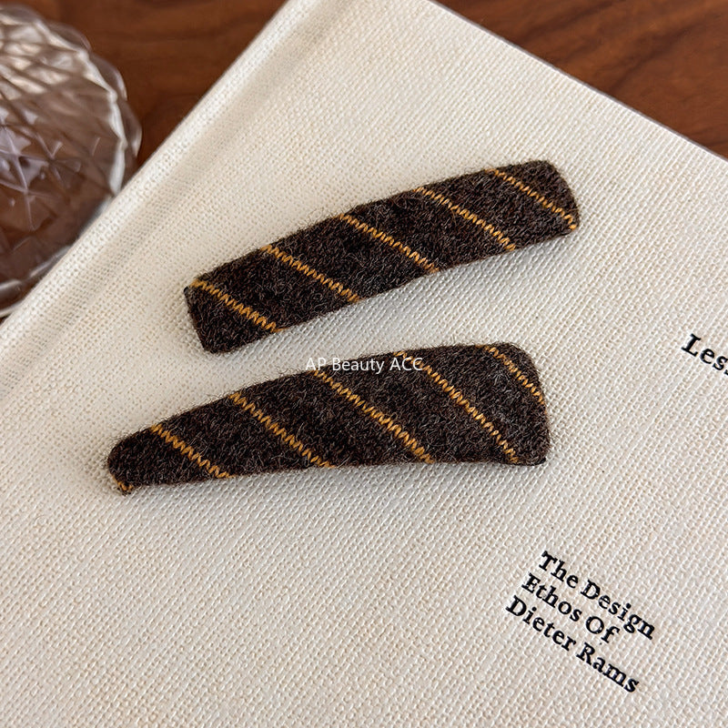 E관 - 털실 사선 스트라이프 빈티지 세트 헤어핀 [27529] 25.10-1