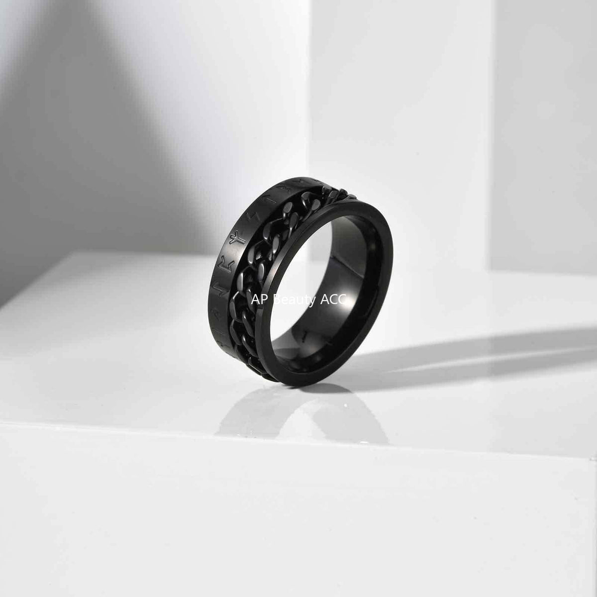 G관 - 스테인리스 스틸 룬 문자 체인 회전 반지 [R-651] 25.10-5