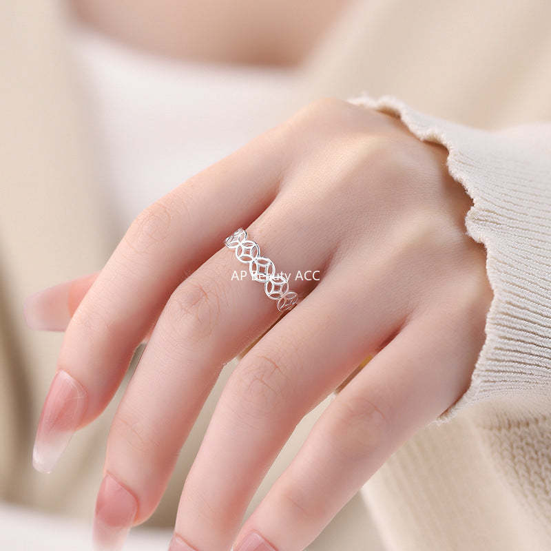 B관 - 999 실버 원형 기하학 디자인 오픈형 반지 [YC5548R_1] 25.01-2