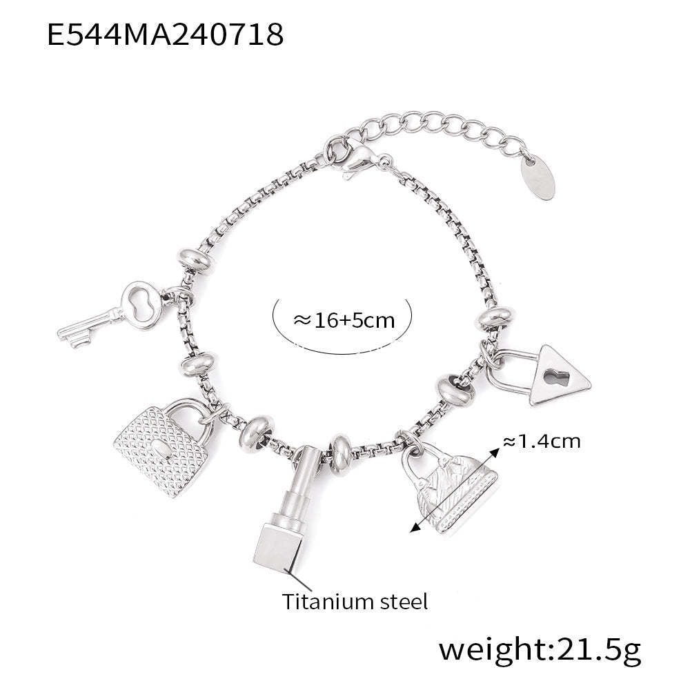 D관 - 티타늄 스틸 18K 도금 다양한 요소 큐빅 펜던트 팔찌 [E543-E544] 24.07-4