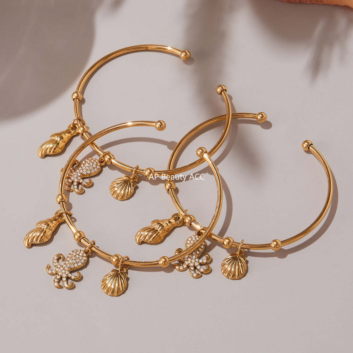 D관 - 스테인리스 스틸 큐빅 문어 소라 펜던트 팔찌 [Z496] 25.09-4