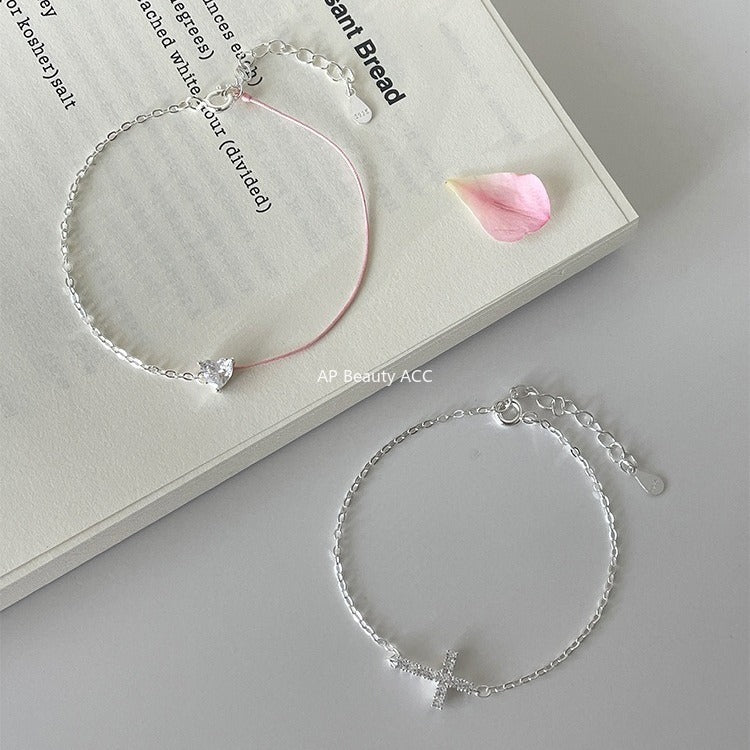 A관 - 925 실버 하트 십자가 디자인 큐빅 팔찌 [SL-487] 25.11-1