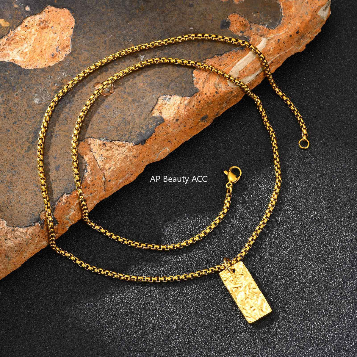 G관 - 스테인리스 직사각형 주름 펜던트 목걸이 [PN-2194] 25.11-1