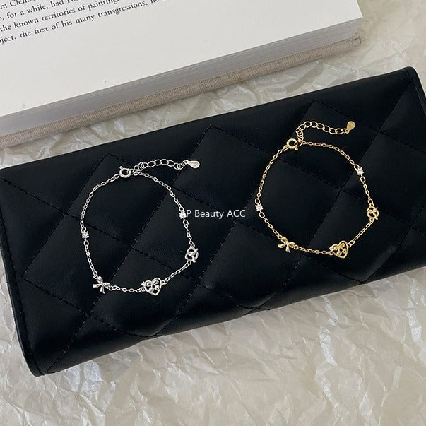 A관 - 925 실버 하트 프레즐 리본 디자인 팔찌 [SL-490] 25.11-1