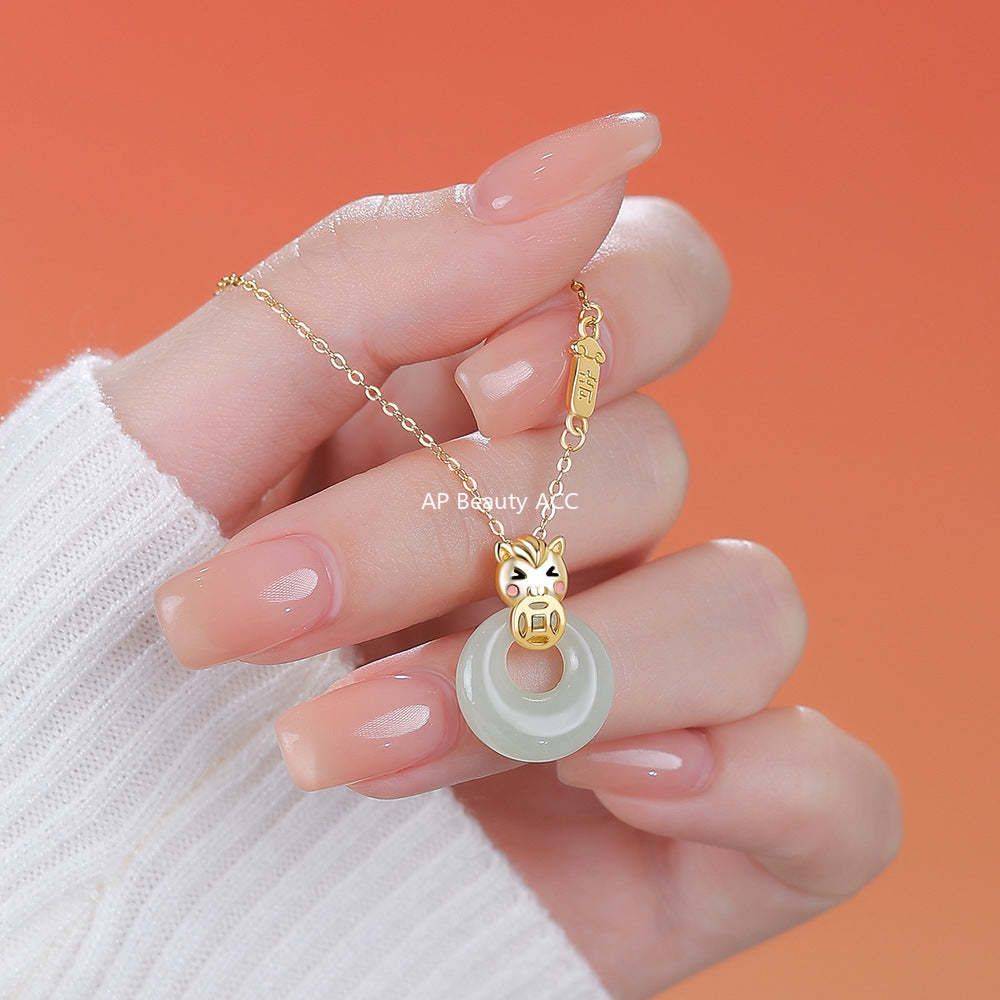 B관 - 999 실버 말 코인 디자인 옥 펜던트 목걸이 [YC3535N_1] 25.12-2