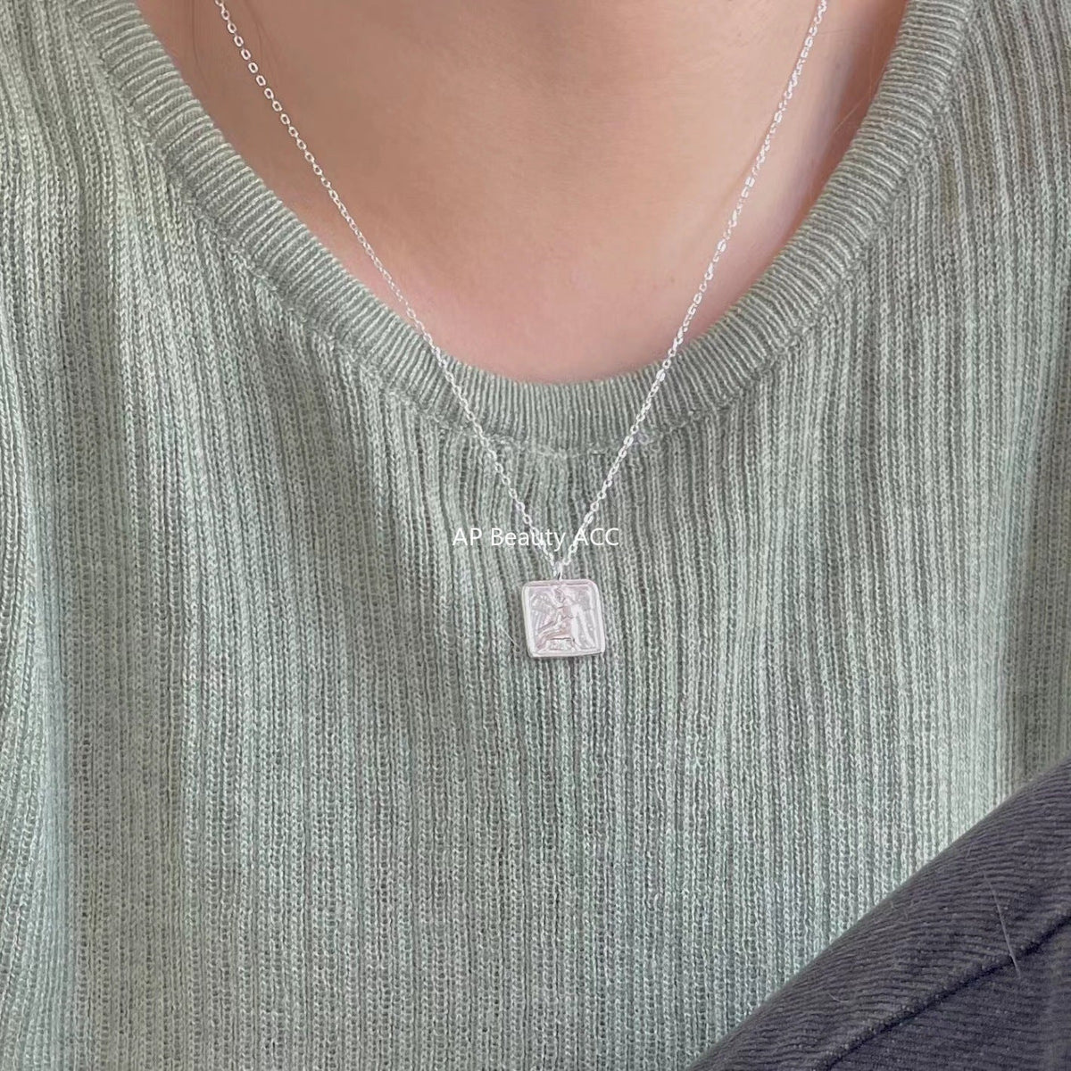 F관 - 925 실버 천사 날개 스퀘어 플레이트 펜던트 목걸이 [B776] 25.11-2