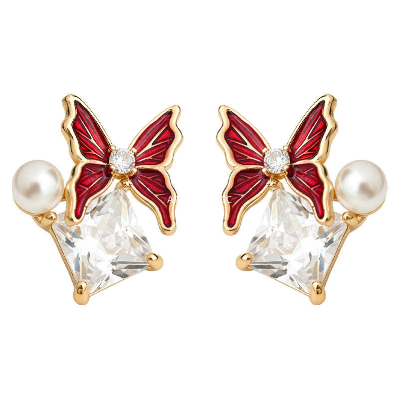 C관 - 큐빅 나비 진주 925 은침 귀걸이 [7215] 25.12-2