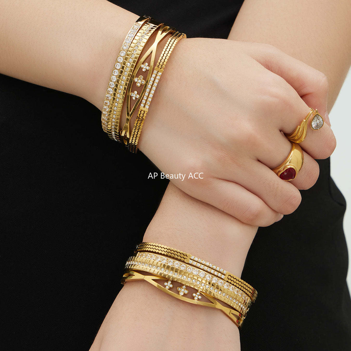 D관 - 큐빅 라인 18K 도금 스테인리스 스틸 뱅글 팔찌 [Z512-15] 25.12-2