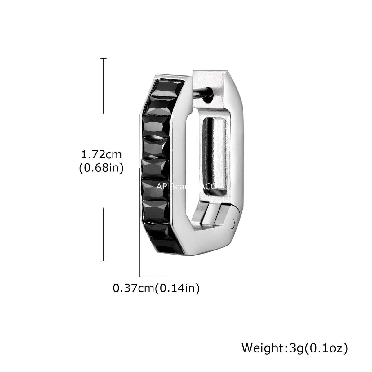 G관 - 스테인리스 스틸 블랙 큐빅 8각형 귀걸이 [EH-802] 25.12-1
