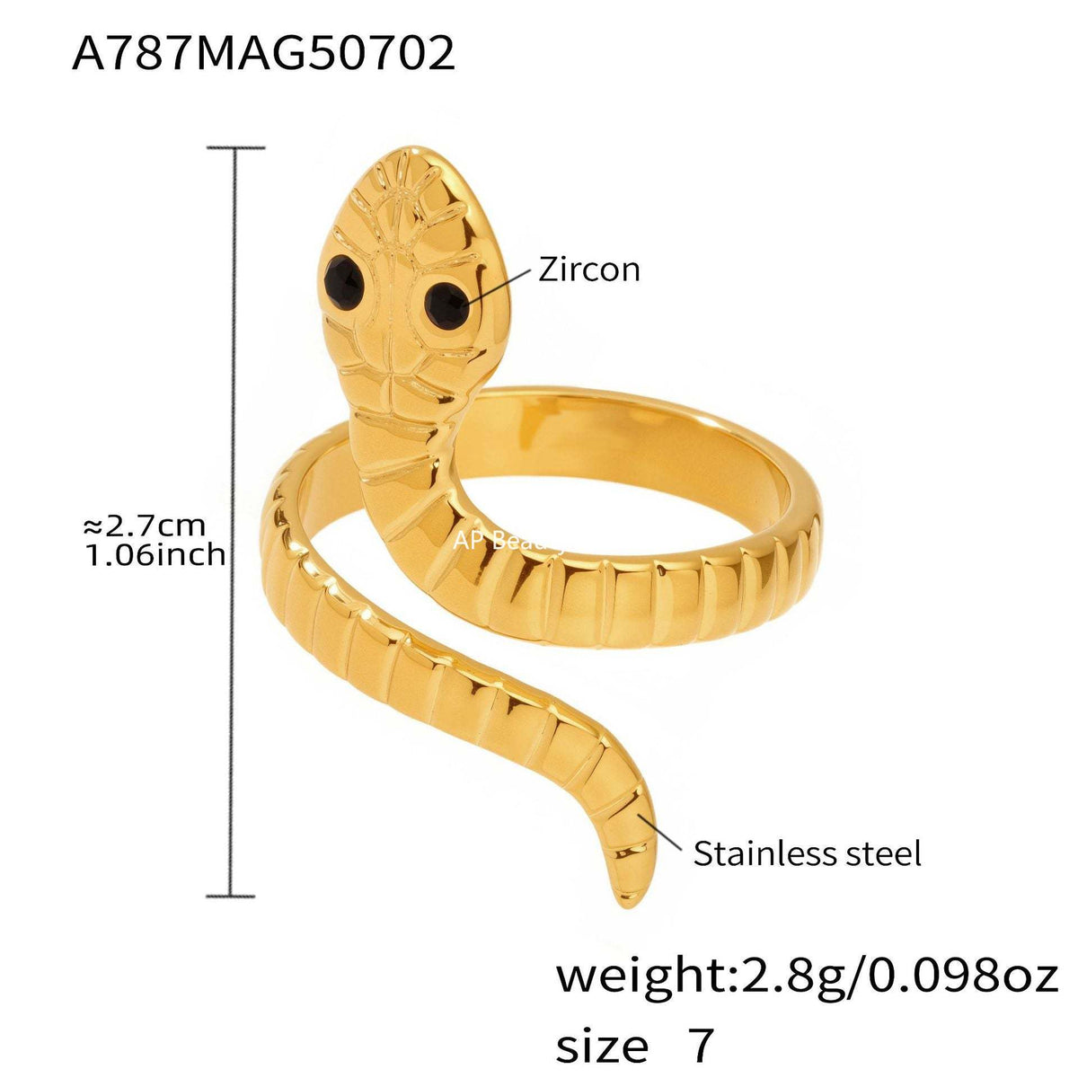 D관 - 스테인리스 스틸 스네이크 디자인 오픈형 반지 [A786-A787] 25.07-2