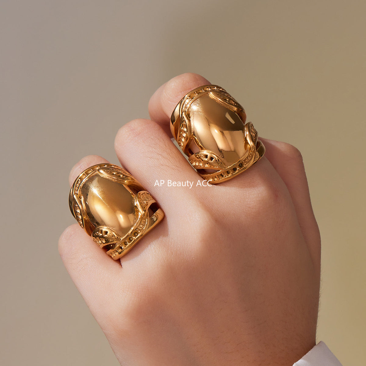 D관 - 18K 골드 도금 스테인리스 스틸 볼드 반지 [A677] 25.10-1