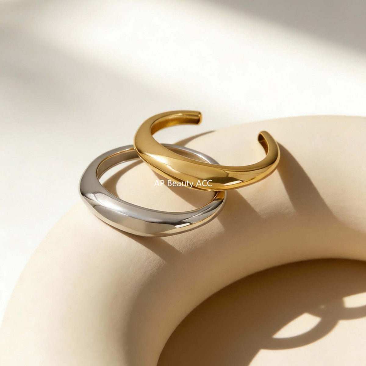 D관 - 볼드 하트 펜던트 18K 도금 스테인리스 스틸 오픈 팔찌 [Z516-Z517] 25.12-2