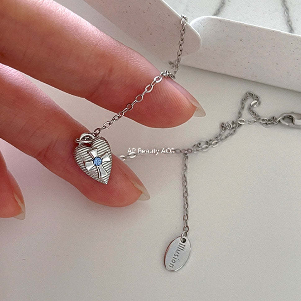 A관 - 925 실버 하트 십자가 큐빅 체인 목걸이 [XL-1209] 25.10-4