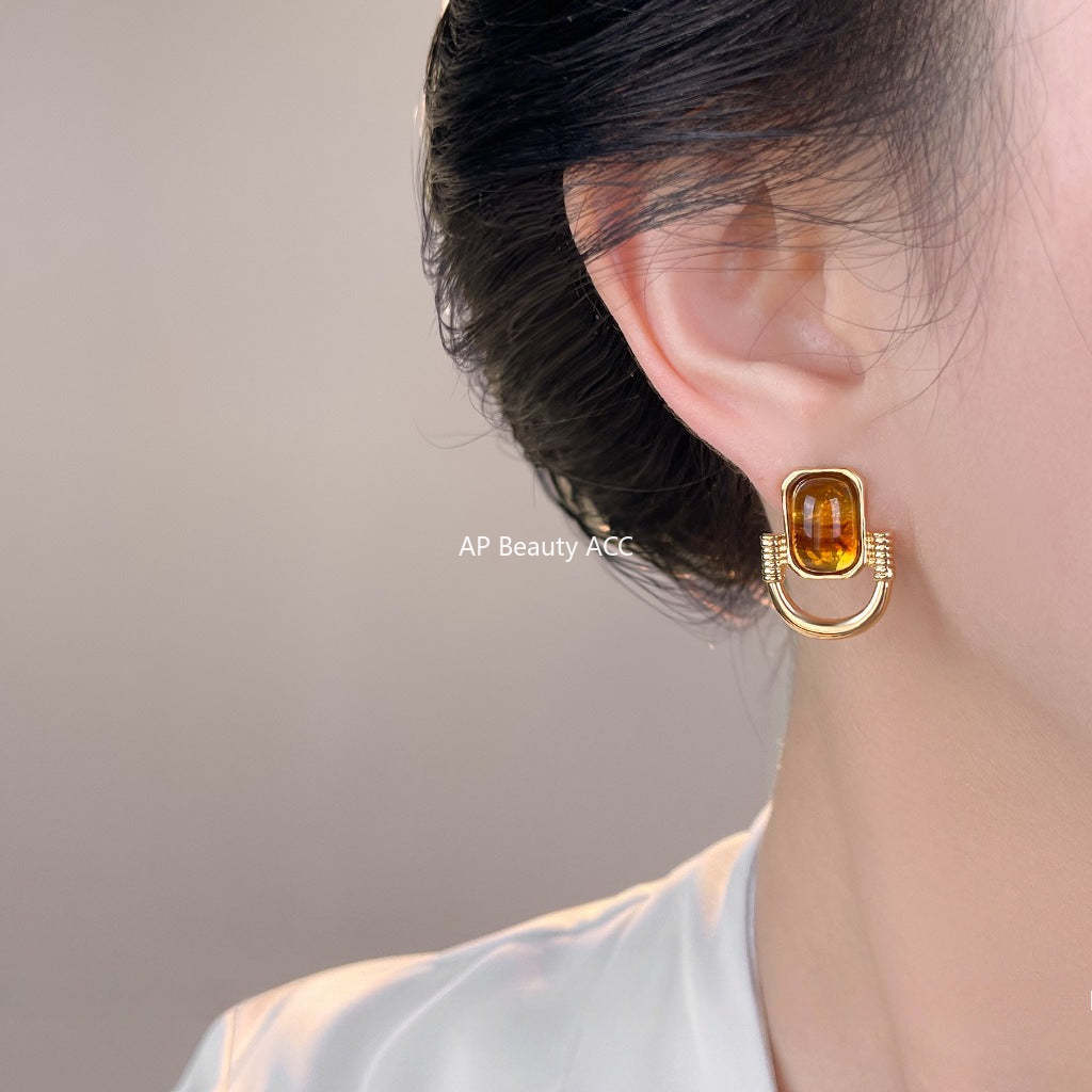 C관 - 레진 사각형 고리 디자인 925 은침 귀걸이 [7110] 25.11-3