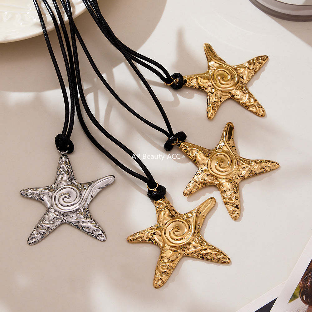 D관 - 18K 도금 스테인리스 스틸 블랙 스트랩 불가사리 펜던트 목걸이 [P1615] 25.10-4